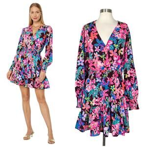 Lilly Pulitzer | Cristiana Pink Brown Floral Ruffle Plus Size Mini Dress 16